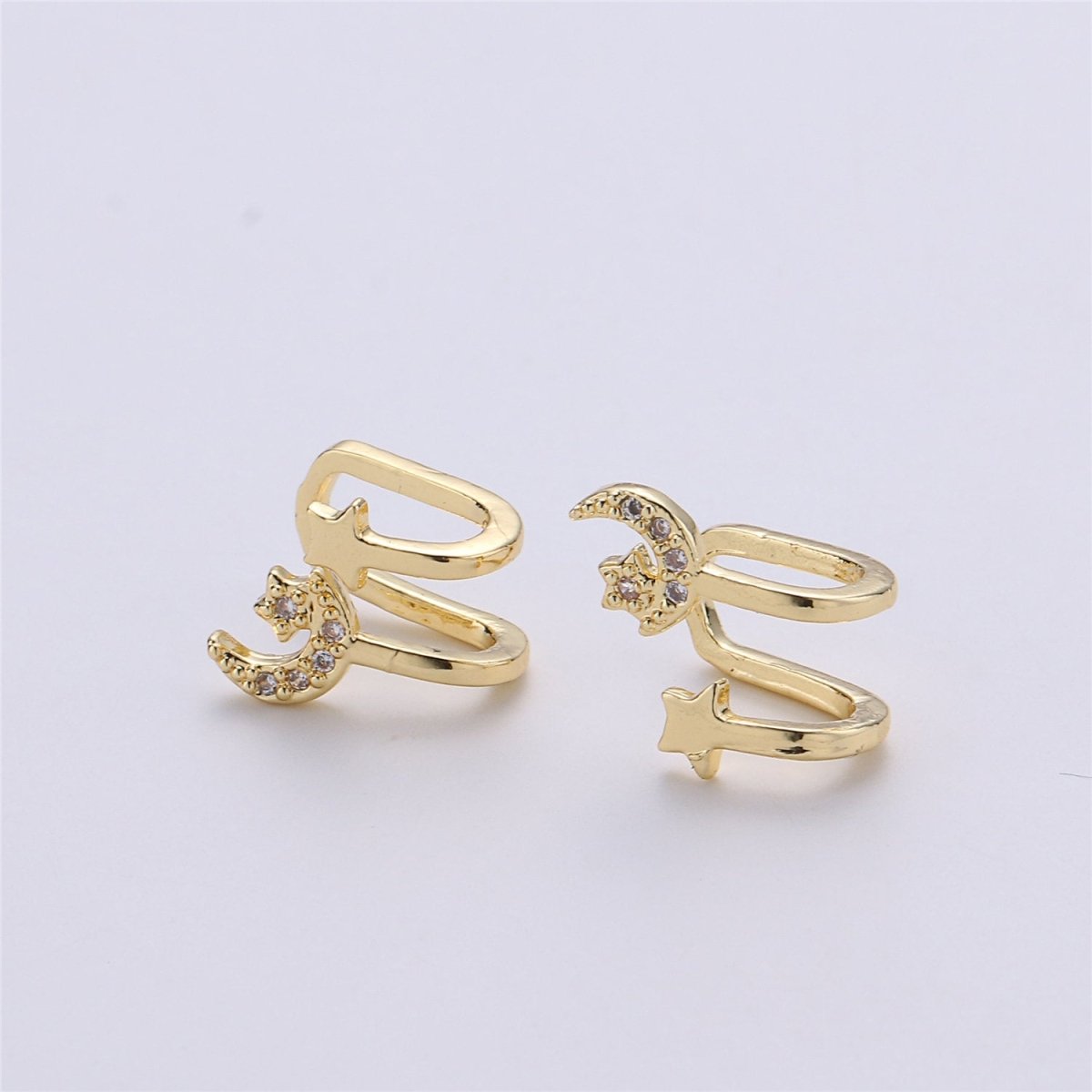 1x Moon Star Gold Filled Earring Simple Ear Cuff, delicate ear cuff, ear cuff no piercing, gold ear cuff, ear cuff, gold ear cuff AI-134 - DLUXCA
