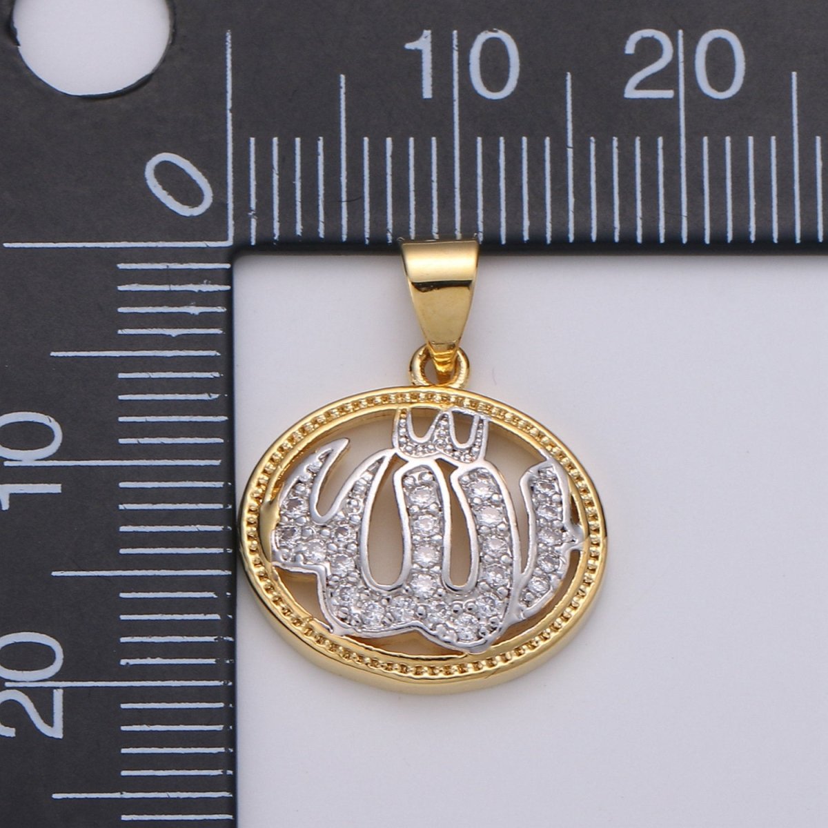 2 Tone Color Pendant in 24k Gold Filled Jewelry Allah Pendant Micro Pave CZ Pendant Necklace for Religious Jewelry I-915 - DLUXCA