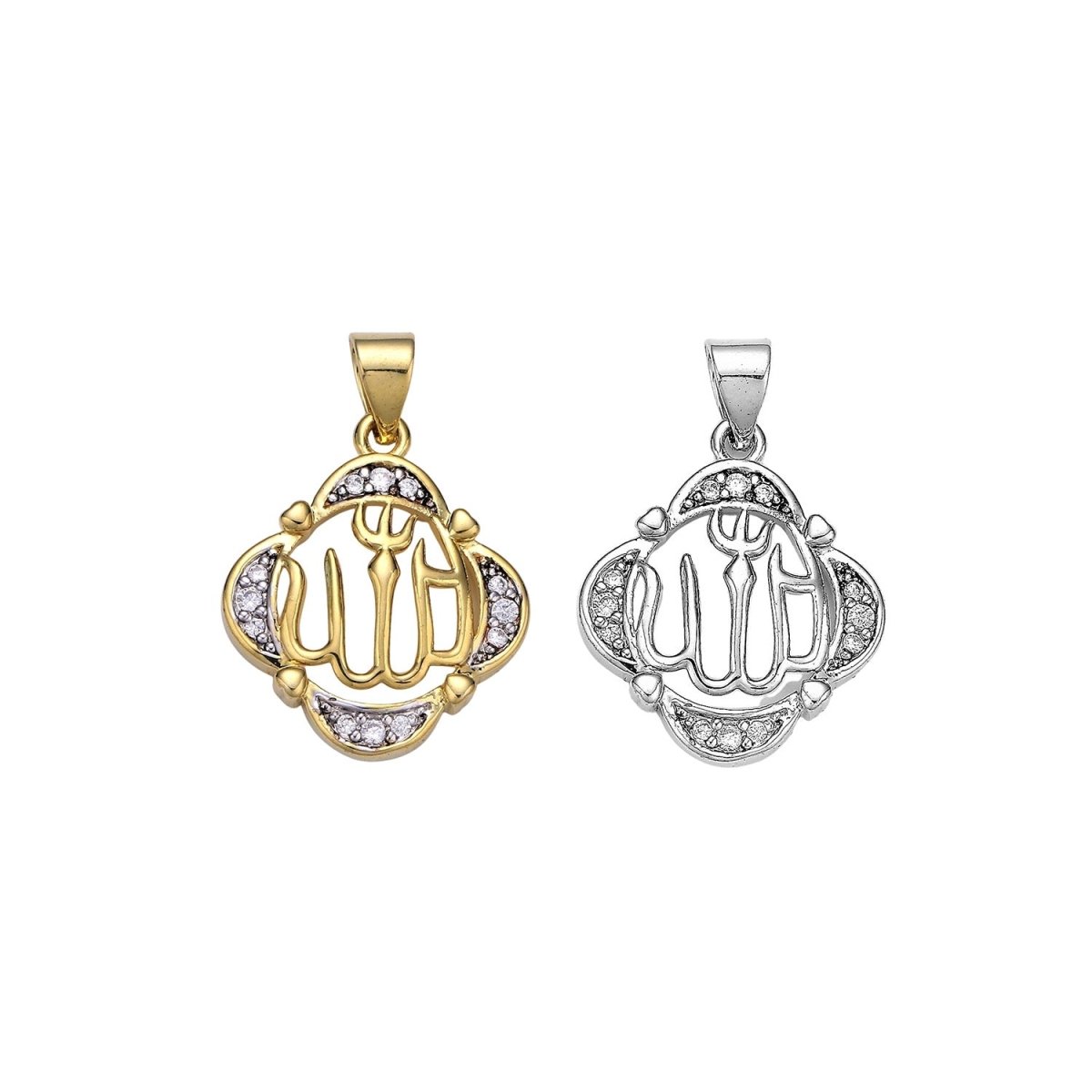 2 Tone Color Pendant in 24k Gold Jewelry Allah Pendant Micro Pave Calligraphy Pendant Necklace for Muslim Islam Religious Jewelry H-878 H-879 - DLUXCA