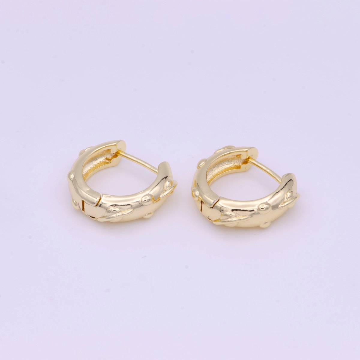 20mm Bead Dotted Textured Gold Huggie Hoops Earrings | Y-159 - DLUXCA