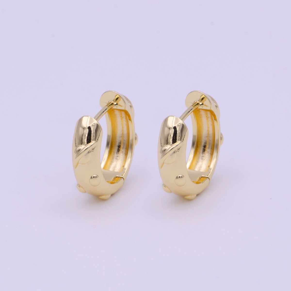 20mm Bead Dotted Textured Gold Huggie Hoops Earrings | Y-159 - DLUXCA