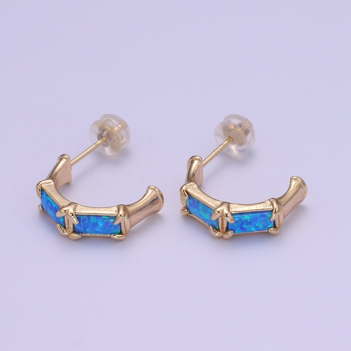 20mm Hoop Minimalist Opal Hoop Earrings in 18k Gold Filled Earring Pink Blue White Opal, Bamboo Style Jewellery Dainty Hoop Earring for gift P-078~P-080 - DLUXCA