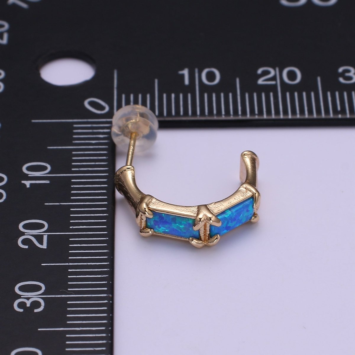 20mm Hoop Minimalist Opal Hoop Earrings in 18k Gold Filled Earring Pink Blue White Opal, Bamboo Style Jewellery Dainty Hoop Earring for gift P-078~P-080 - DLUXCA