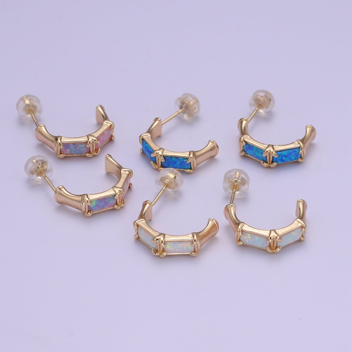 20mm Hoop Minimalist Opal Hoop Earrings in 18k Gold Filled Earring Pink Blue White Opal, Bamboo Style Jewellery Dainty Hoop Earring for gift P-078~P-080 - DLUXCA