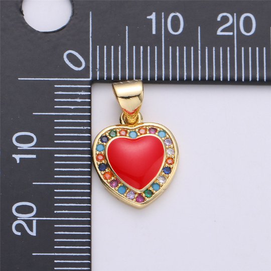 20mm Tiny Enamel Heart Charms Little Colorful Hearts on Gold Filled Red Pink White Teal First Love Earing Bracelet Necklace Jewelry Supplies I-176 - DLUXCA