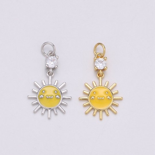 20X11mm 14k Gold filled Sun, Sunny Yellow Enamel Pendant, Dainty Gold Sun Ray Charms, Kids Charm, Bracelet Necklace Earring CharmC-511 - DLUXCA
