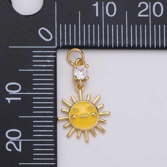 20X11mm 14k Gold filled Sun, Sunny Yellow Enamel Pendant, Dainty Gold Sun Ray Charms, Kids Charm, Bracelet Necklace Earring CharmC-511 - DLUXCA