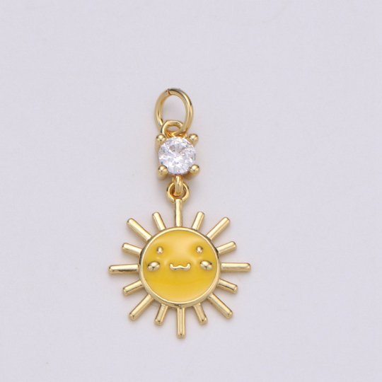 20X11mm 14k Gold filled Sun, Sunny Yellow Enamel Pendant, Dainty Gold Sun Ray Charms, Kids Charm, Bracelet Necklace Earring CharmC-511 - DLUXCA