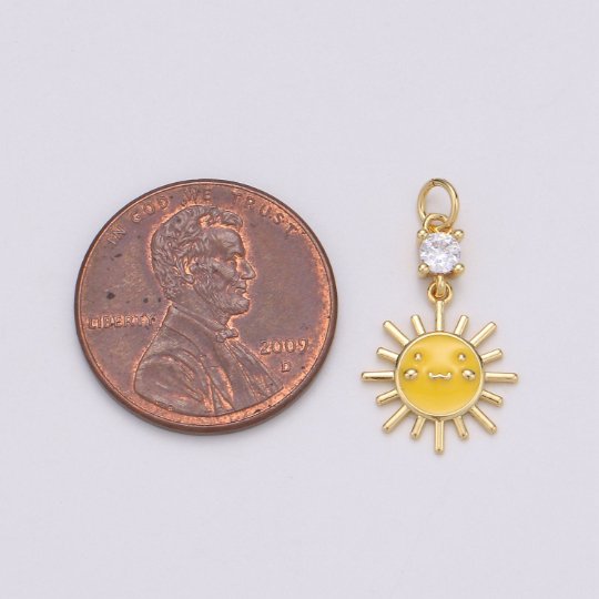 20X11mm 14k Gold filled Sun, Sunny Yellow Enamel Pendant, Dainty Gold Sun Ray Charms, Kids Charm, Bracelet Necklace Earring CharmC-511 - DLUXCA