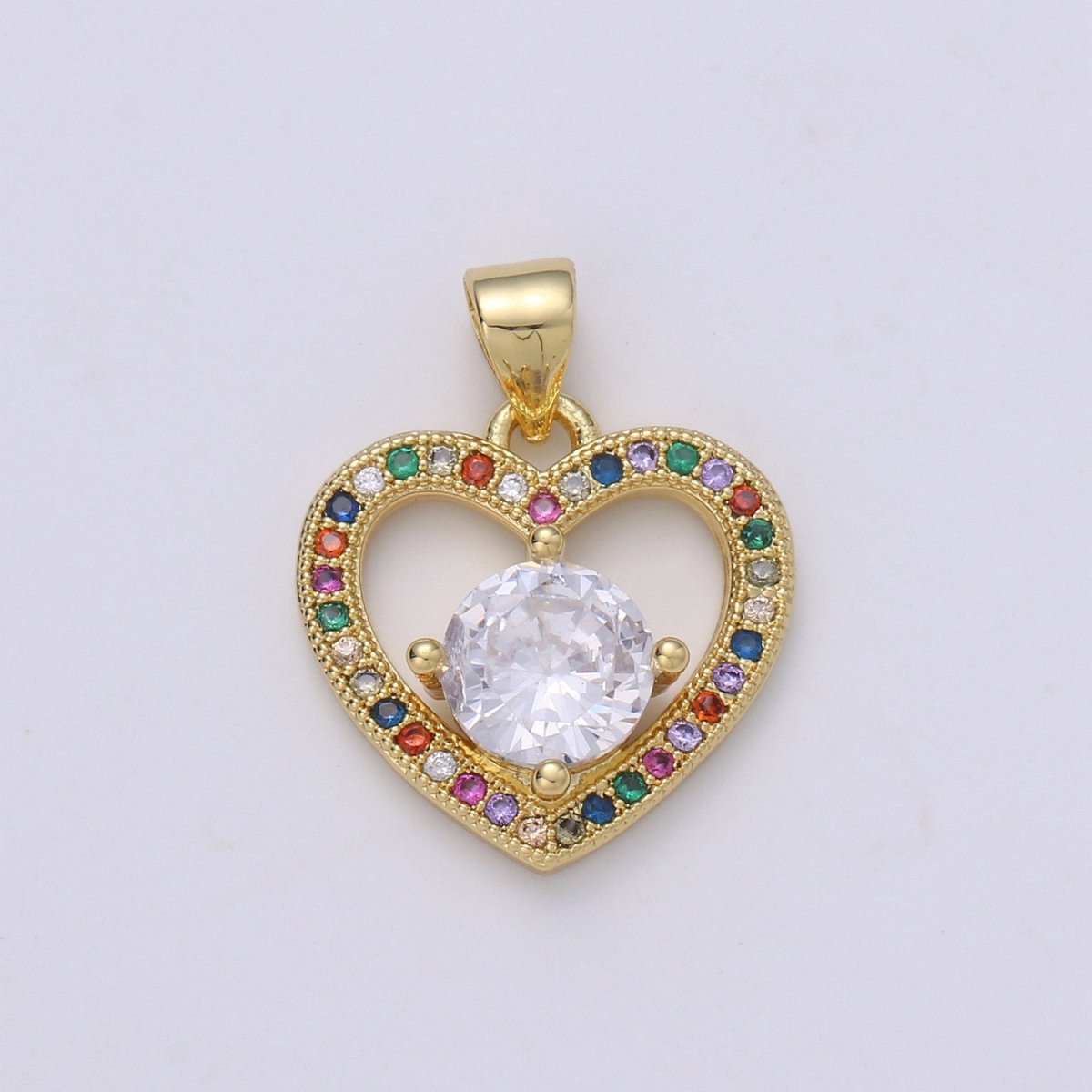 20X16mm 24k Gold Filled Heart Charms, Love Pendant, Dainty Multi Color Cz Heart Charm for Minimalist Bracelet Earring Necklace supply I-911 - DLUXCA