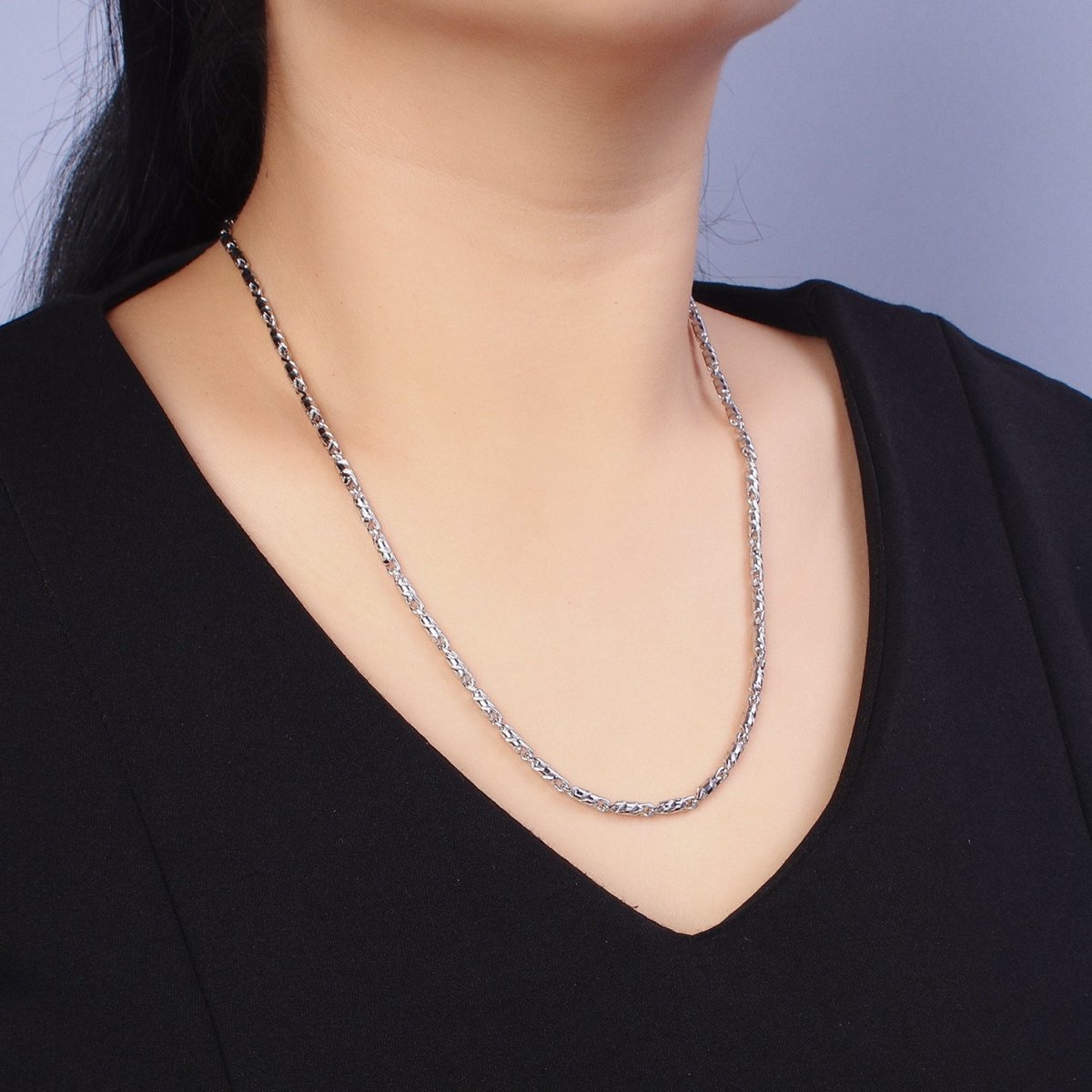 21.75 Inch Tube Chain Silver Dainty Tube Cable Link Necklace Ready to Wear for Jewelry Making w/ Clasp for Jewelry Making Supply | WA-1607 Clearance Pricing - DLUXCA