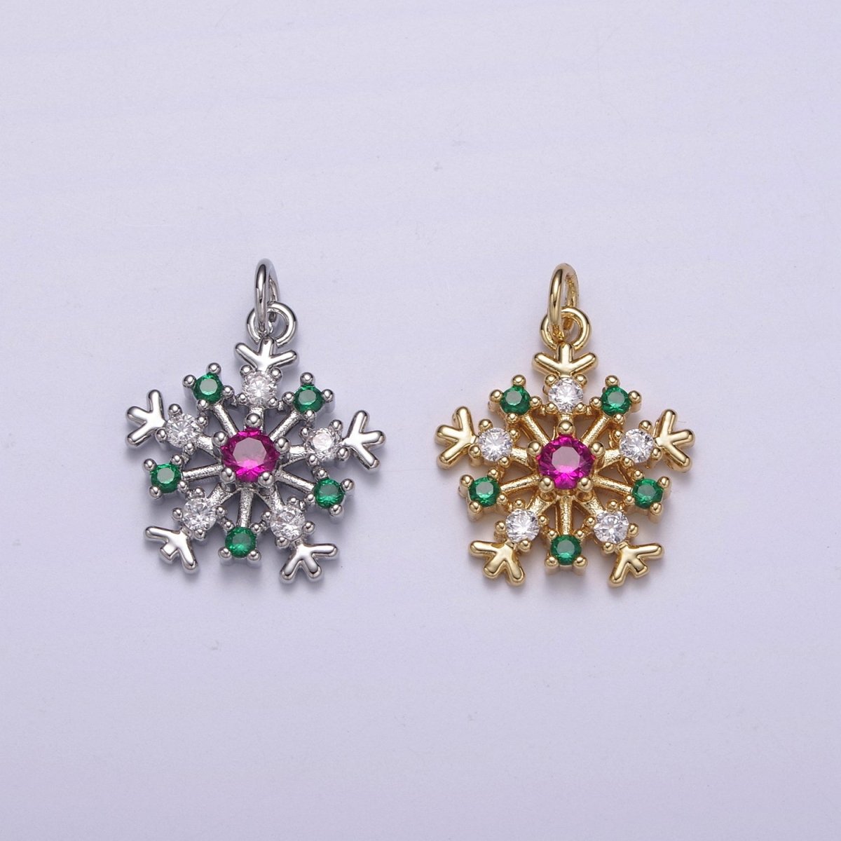22.6x16.7mm Gold Filled Snowflake Pendant, Silver Charms , Micro Pave Snowflake , Cz Jewelry, Cubic Zirconia Winter Snow CharmC-304 C-305 - DLUXCA