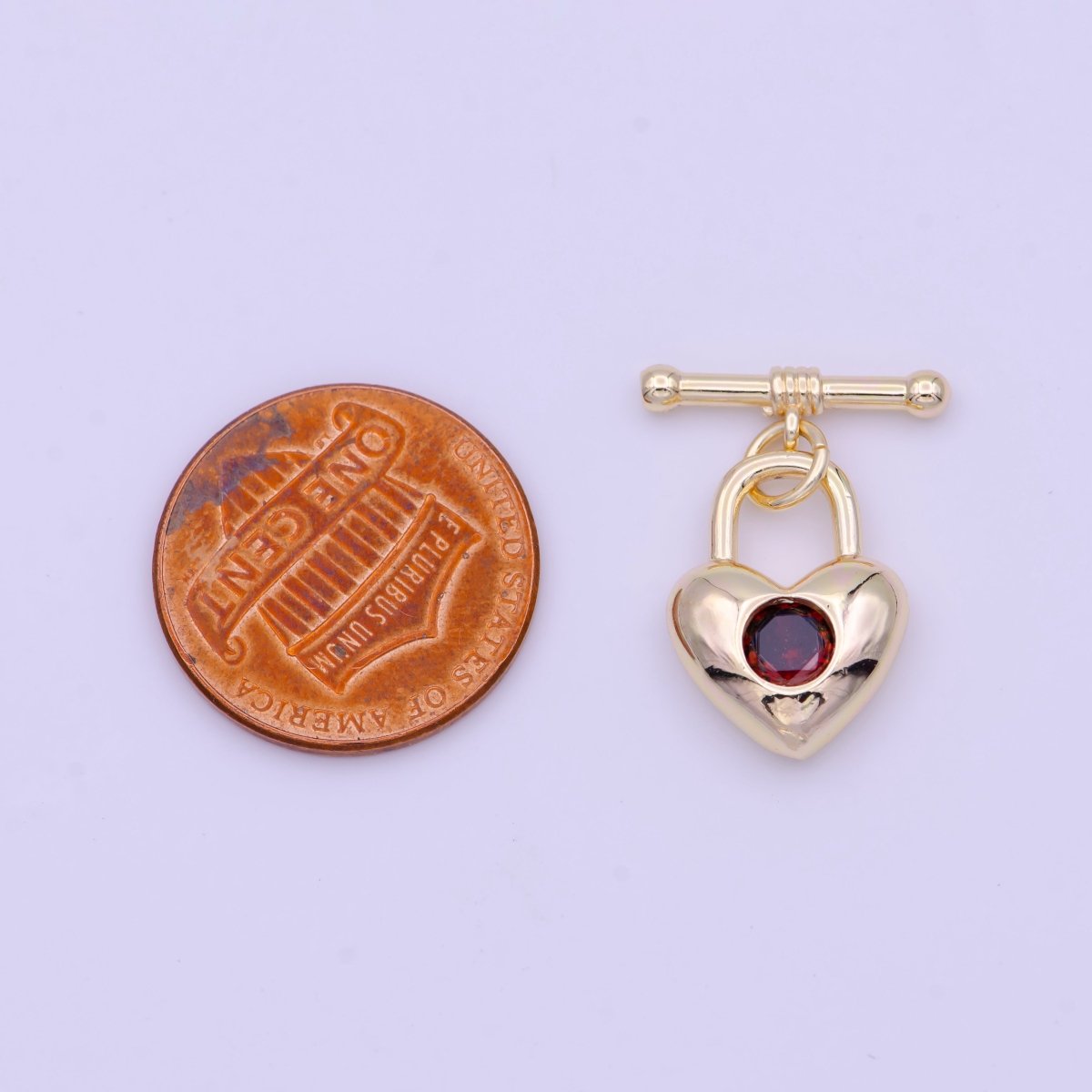 22mm Gold Heart Lock Toggle Clasps Clear, Blue, Red Cubic Zirconia Jewelry Closure | K-096 K-109 K-112 - DLUXCA