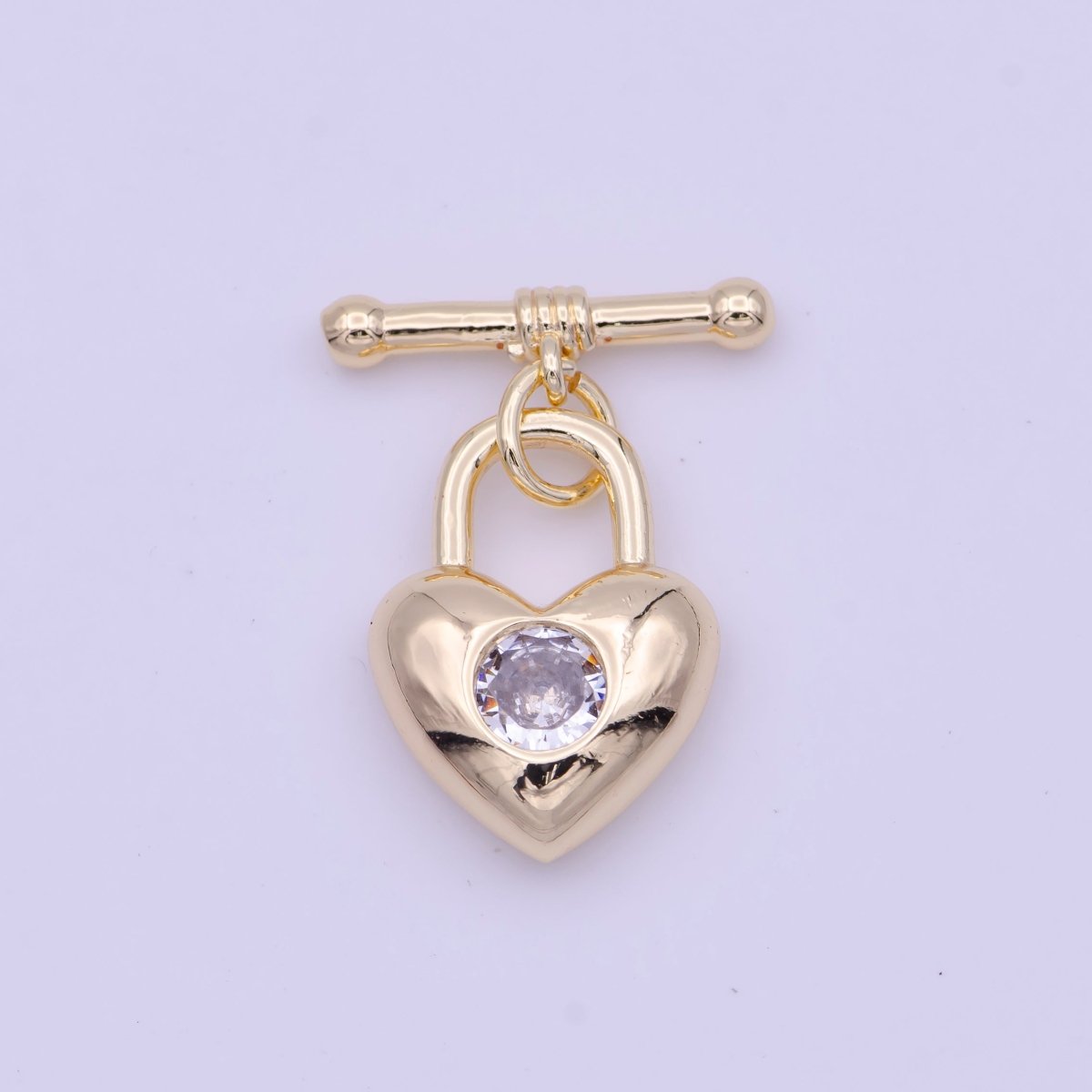 22mm Gold Heart Lock Toggle Clasps Clear, Blue, Red Cubic Zirconia Jewelry Closure | K-096 K-109 K-112 - DLUXCA