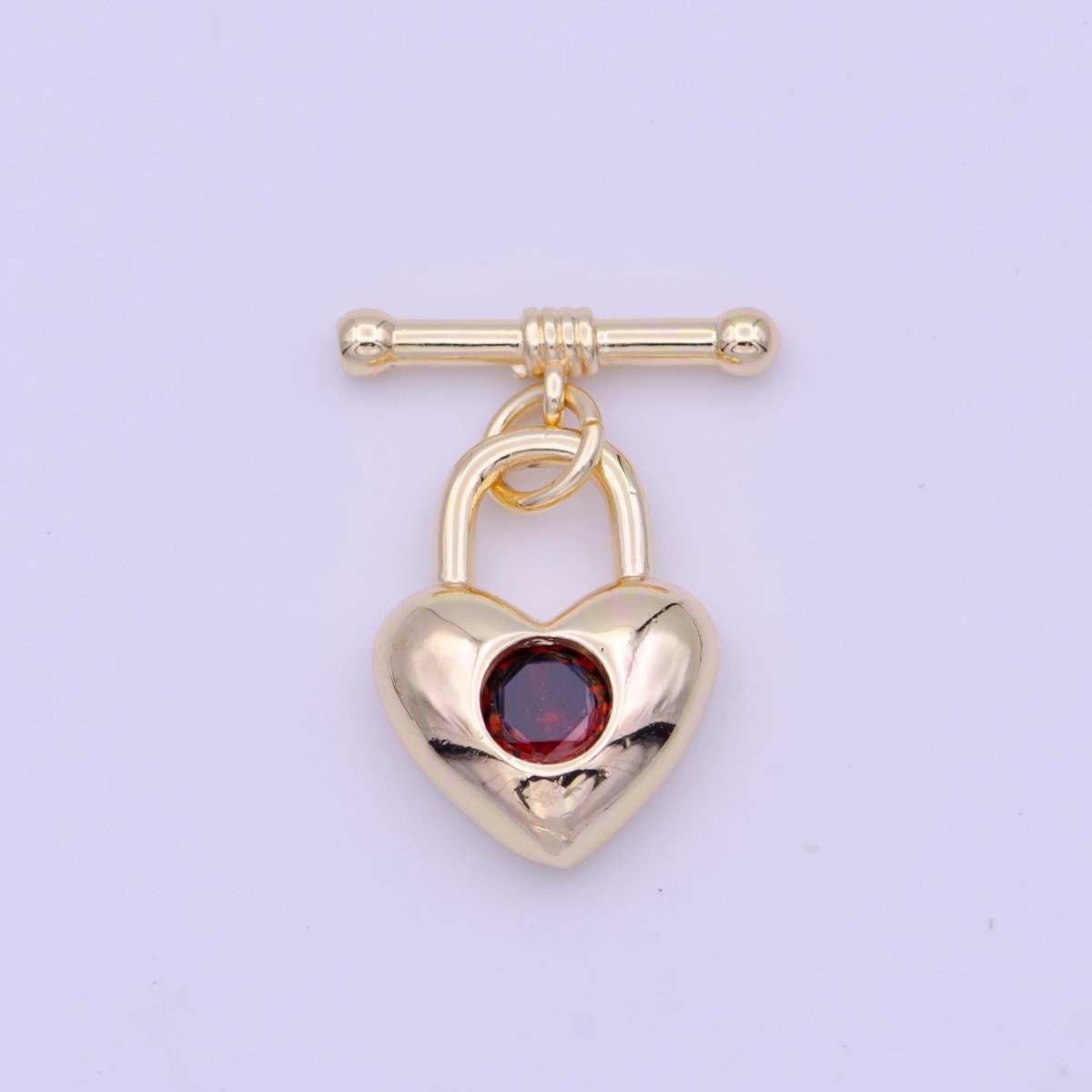 22mm Gold Heart Lock Toggle Clasps Clear, Blue, Red Cubic Zirconia Jewelry Closure | K-096 K-109 K-112 - DLUXCA