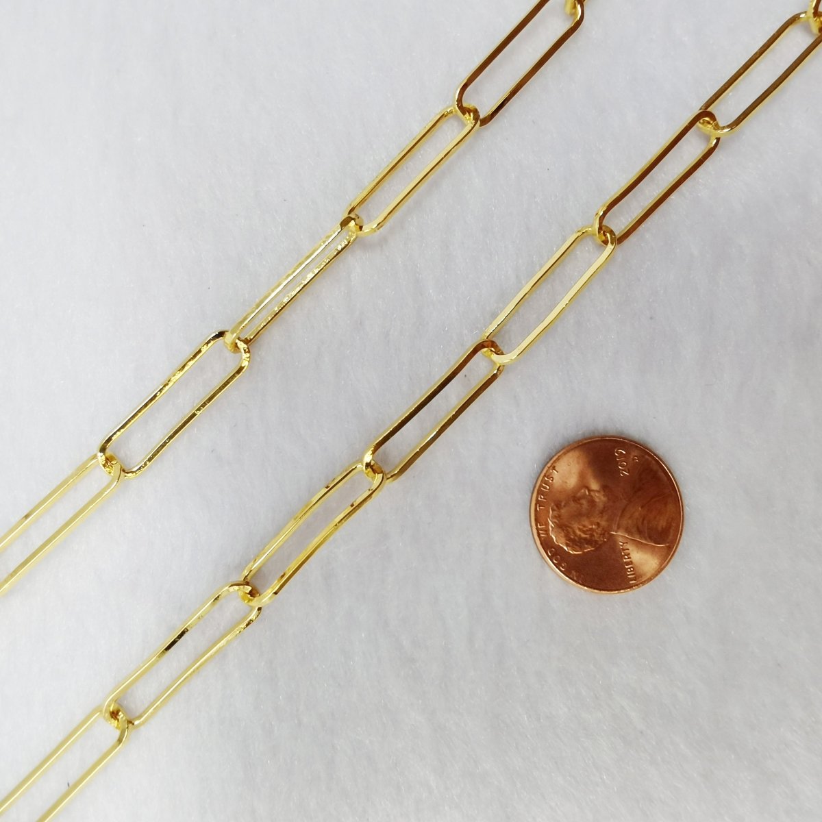 22x6mm PAPER CLIP Chain, Large Cable Chain link 24K Gold Filled over Brass, Slim Rectangle Link Chain Chain by Yard | ROLL-164 Clearance Pricing - DLUXCA