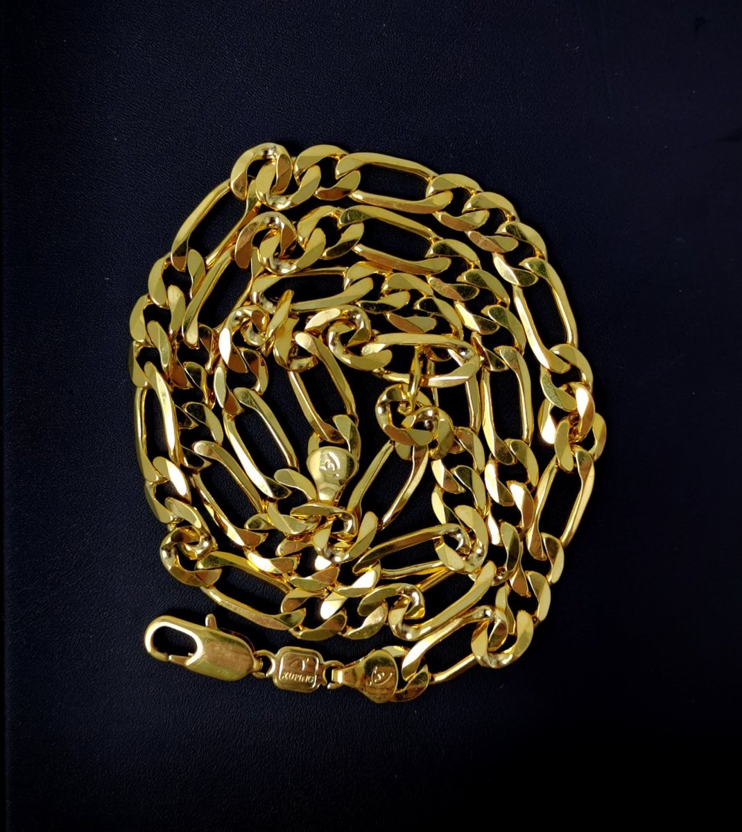 23.5 inch Figaro Chain Necklace, 24K Gold Plated Finished Figaro Chain Necklace, 4mm Width Figaro Necklace w/ Lobster Clasps | CN-423 Clearance Pricing - DLUXCA