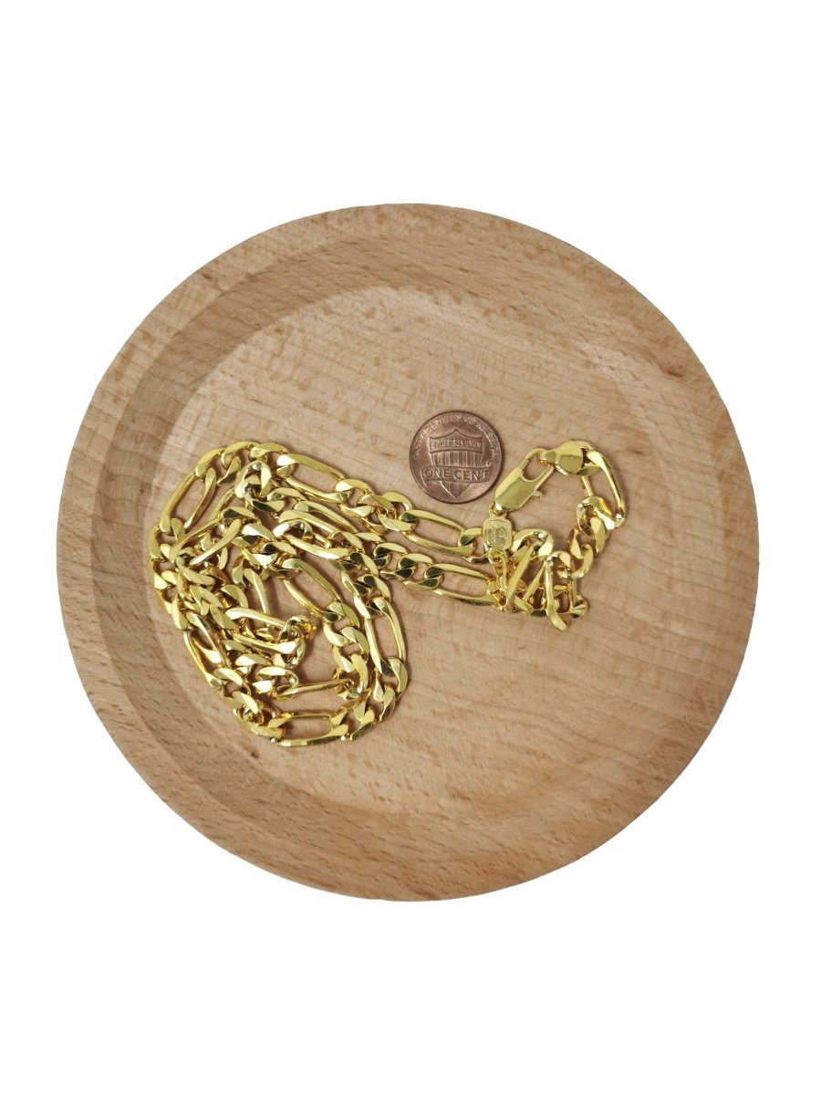 23.5 inch Figaro Chain Necklace, 24K Gold Plated Finished Figaro Chain Necklace, 4mm Width Figaro Necklace w/ Lobster Clasps | CN-423 Clearance Pricing - DLUXCA