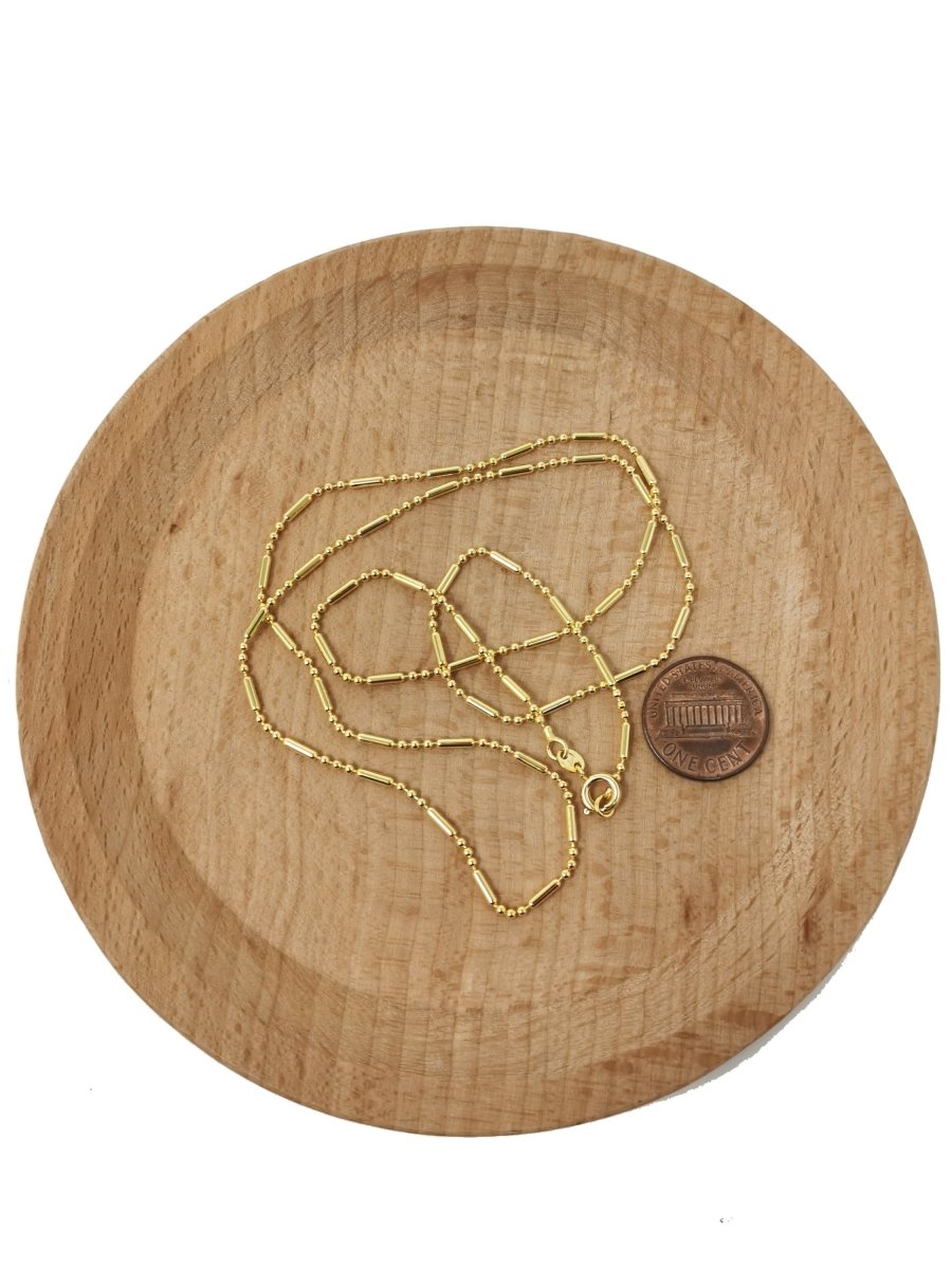 23.5 inches Ready To Use 24K Gold Plated Bead Necklace Chain, Dainty 1.5mm Bead Necklace w/ Spring Ring | CN-396 Clearance Pricing - DLUXCA