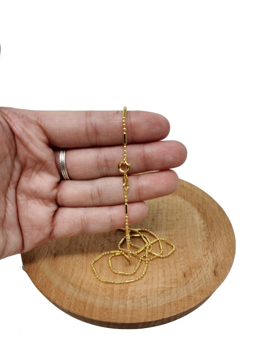 23.5 inches Ready To Use 24K Gold Plated Bead Necklace Chain, Dainty 1.5mm Bead Necklace w/ Spring Ring | CN-396 Clearance Pricing - DLUXCA