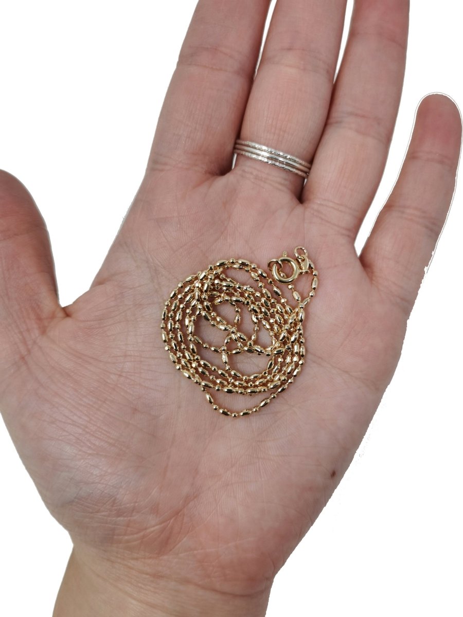 23.5'' Ready to Use 18K Gold Plated Bead Necklace Chain, Layering Beaded Chain Dainty Necklace, Perfect for Pendant Charm Necklace, Dainty 1,5mm Bead Necklace w/ Spring Ring | CN-407 Clearance Pricing - DLUXCA