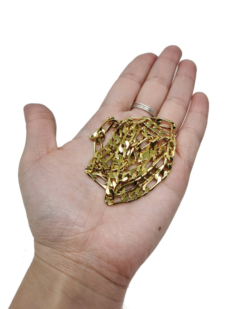 23.5'' Ready to Use 24K Gold Filled Figaro Necklace Chain, Layering Unique Chain Perfect for Pendant Charm Necklace, Statement 4mm Figaro Necklace w/ Lobster Clasps | CN-421 Clearance Pricing - DLUXCA