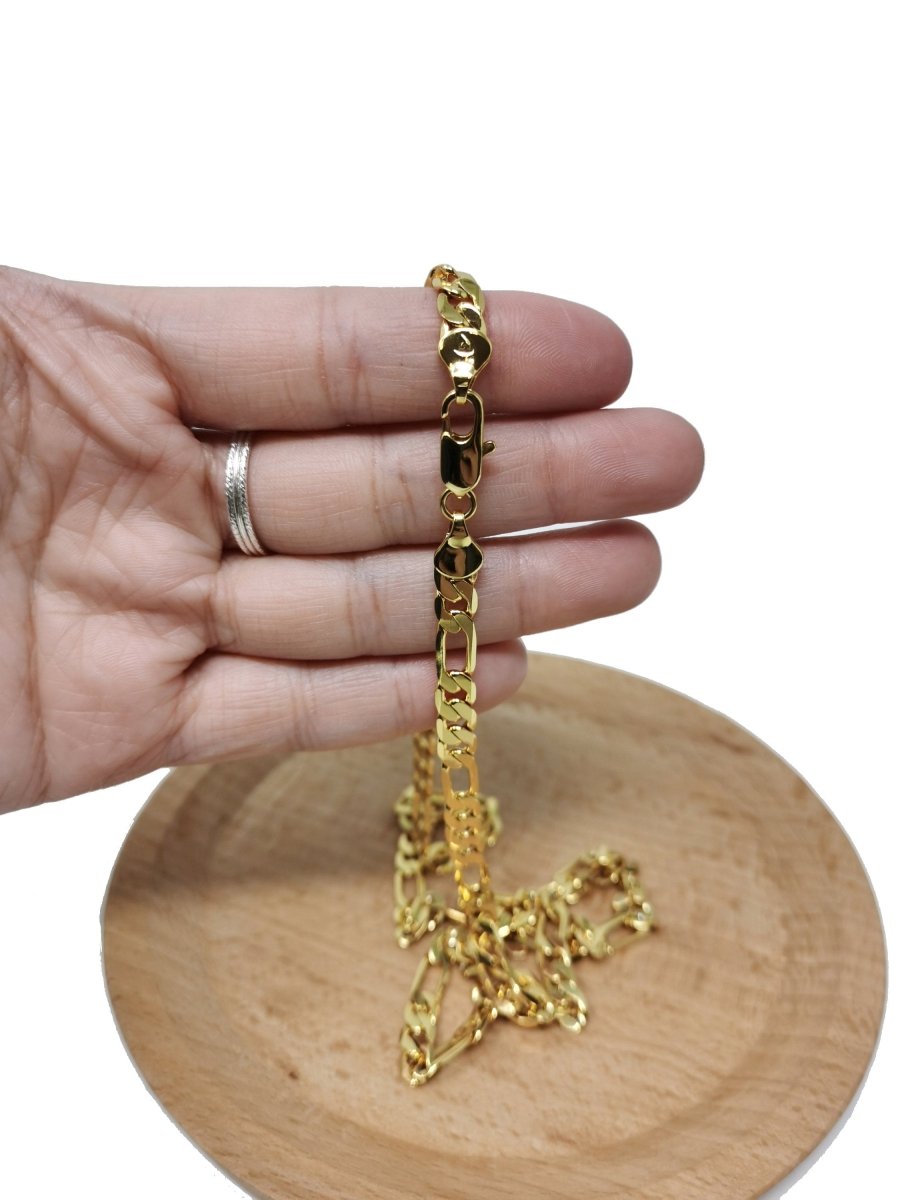 23.5'' Ready to Use 24K Gold Filled Figaro Necklace Chain, Layering Unique Chain Perfect for Pendant Charm Necklace, Statement 4mm Figaro Necklace w/ Lobster Clasps | CN-421 Clearance Pricing - DLUXCA