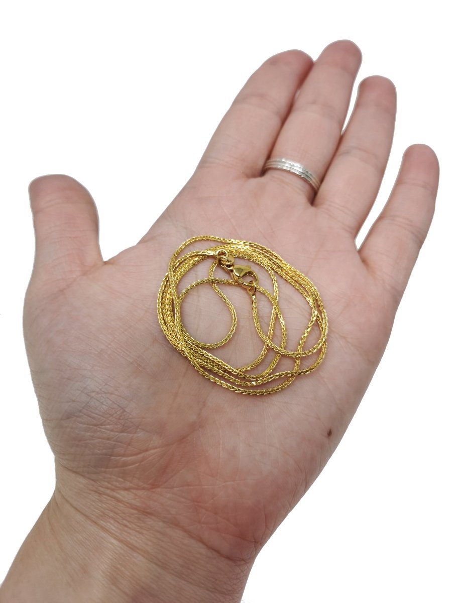 23.5 Wheat Chain Necklace, 24K Gold Plated Finished Chain, Dainty 1.3mm Wheat Necklace w/ Lobster Clasps | CN-403 Clearance Pricing - DLUXCA