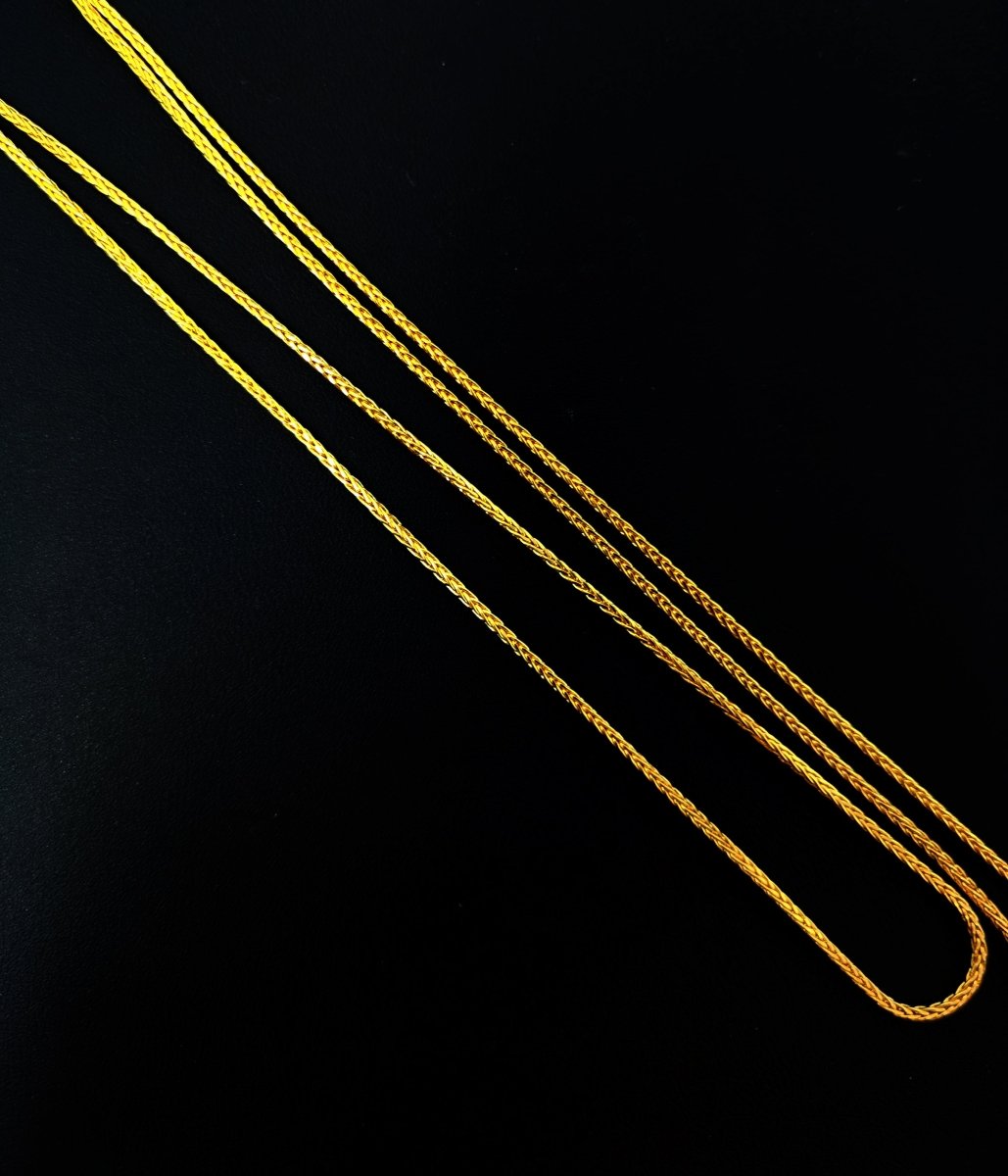 23.5 Wheat Chain Necklace, 24K Gold Plated Finished Chain, Dainty 1.3mm Wheat Necklace w/ Lobster Clasps | CN-403 Clearance Pricing - DLUXCA