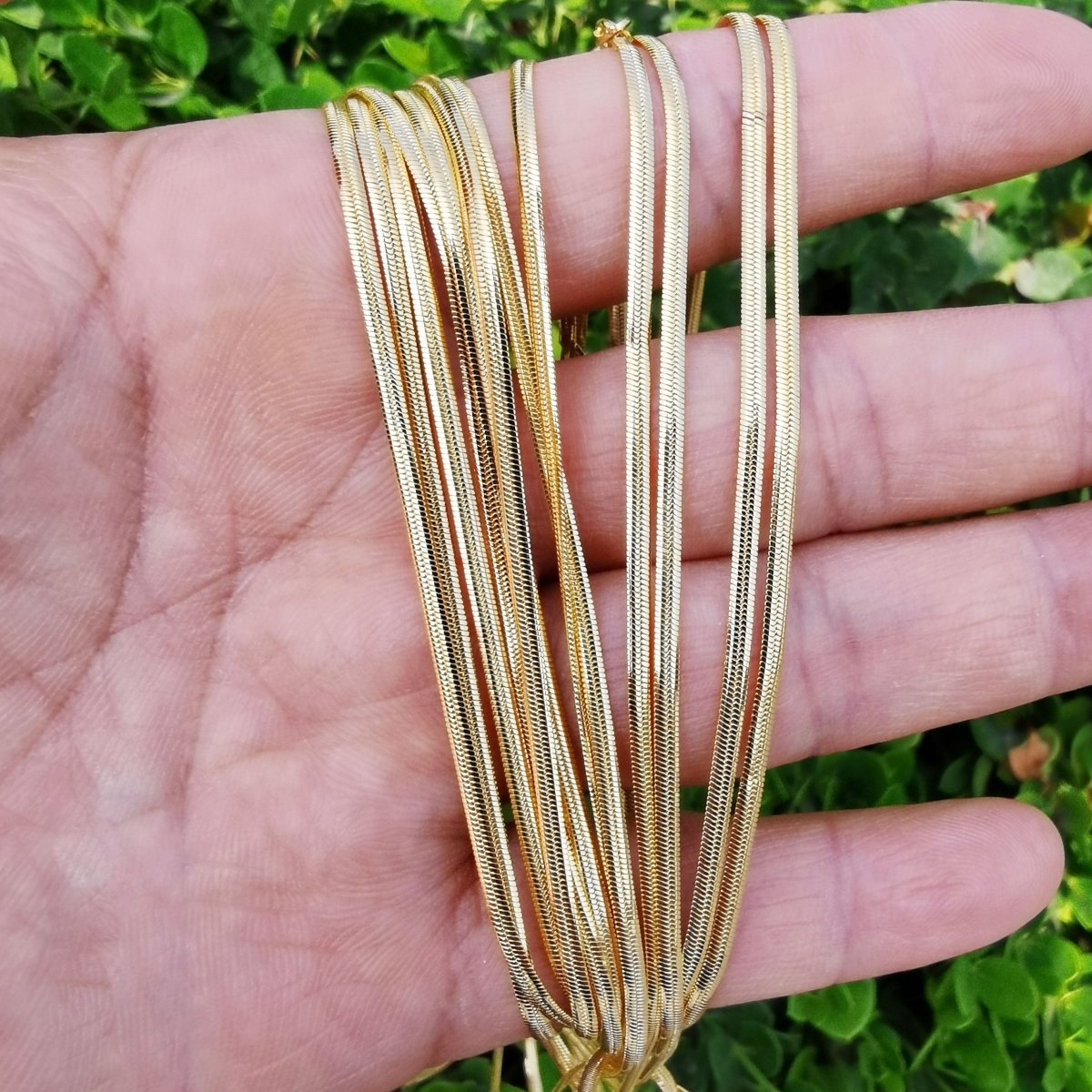 23.7 inch Herringbone Necklace Chain, 24K Gold Plated Herringbone Finished Chain For Jewelry Necklace Making, Dainty 2mm Herringbone Necklace w/ Spring Ring | CN-889 Clearance Pricing - DLUXCA