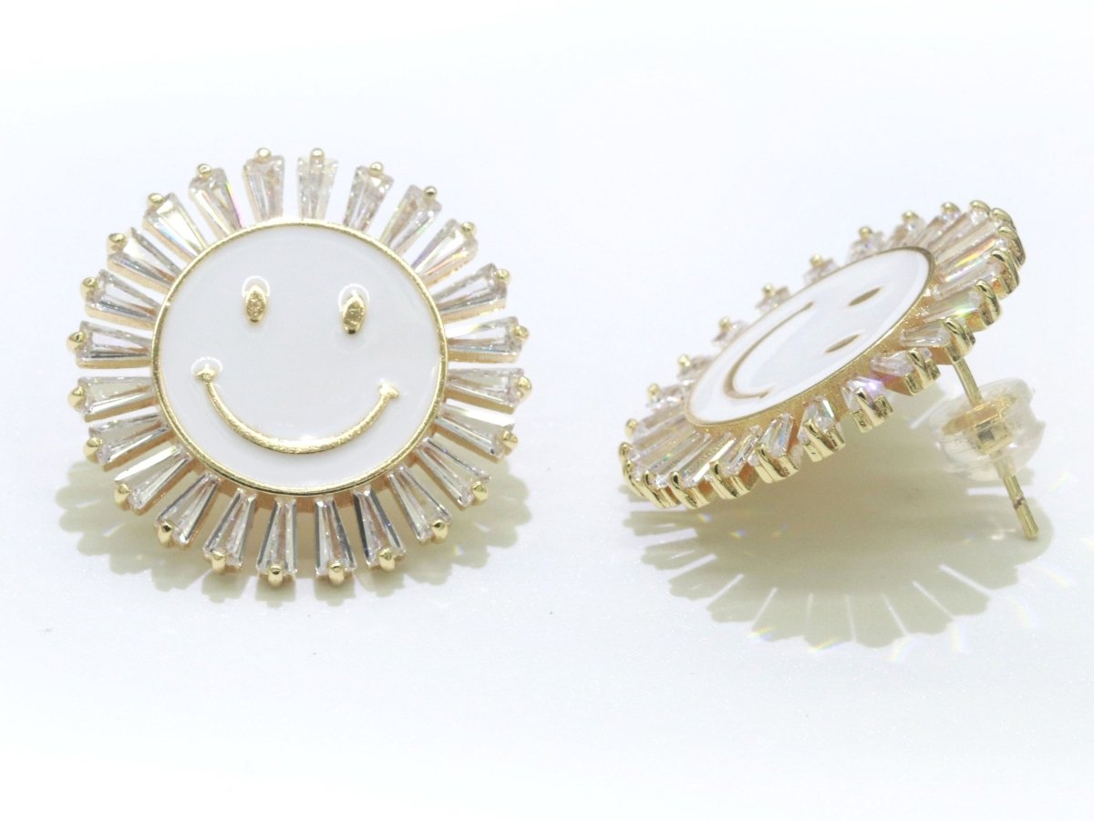 23mm Stud Enamel Smiley Face Stud Earrings Y2K 90S 1990's Cute Earring Harajuku Kawaii Pastel Happy Face Earring for Gift P173 - DLUXCA