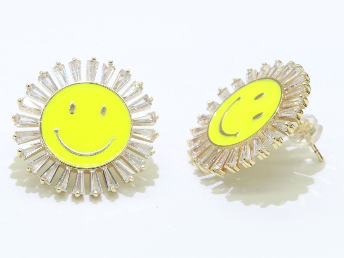 23mm Stud Enamel Smiley Face Stud Earrings Y2K 90S 1990's Cute Earring Harajuku Kawaii Pastel Happy Face Earring for Gift P173 - DLUXCA