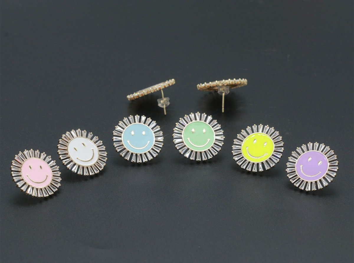 23mm Stud Enamel Smiley Face Stud Earrings Y2K 90S 1990's Cute Earring Harajuku Kawaii Pastel Happy Face Earring for Gift P173 - DLUXCA