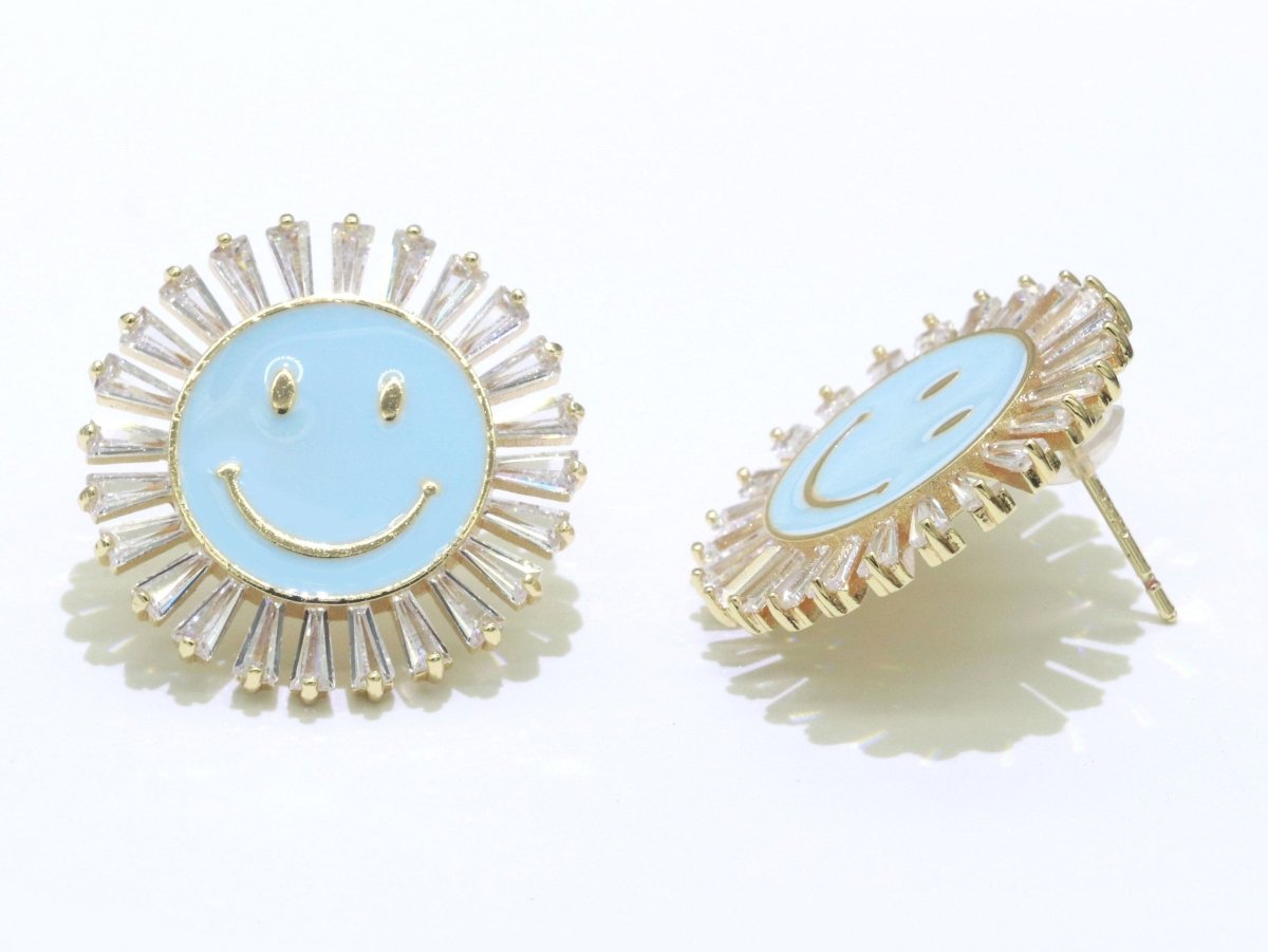 23mm Stud Enamel Smiley Face Stud Earrings Y2K 90S 1990's Cute Earring Harajuku Kawaii Pastel Happy Face Earring for Gift P173 - DLUXCA