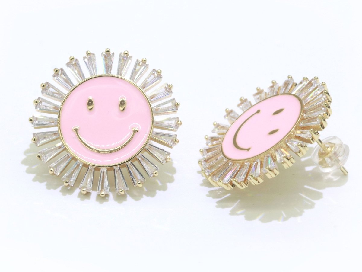 23mm Stud Enamel Smiley Face Stud Earrings Y2K 90S 1990's Cute Earring Harajuku Kawaii Pastel Happy Face Earring for Gift P173 - DLUXCA