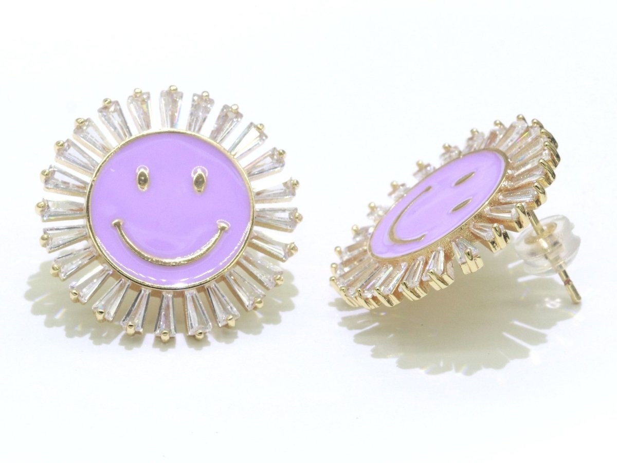 23mm Stud Enamel Smiley Face Stud Earrings Y2K 90S 1990's Cute Earring Harajuku Kawaii Pastel Happy Face Earring for Gift P173 - DLUXCA