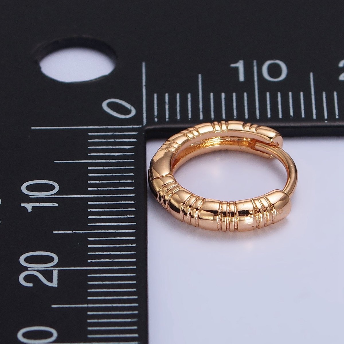 24K, 18K Gold Filled 13mm Textured Lined Huggie Earrings | AB306 AB307 - DLUXCA