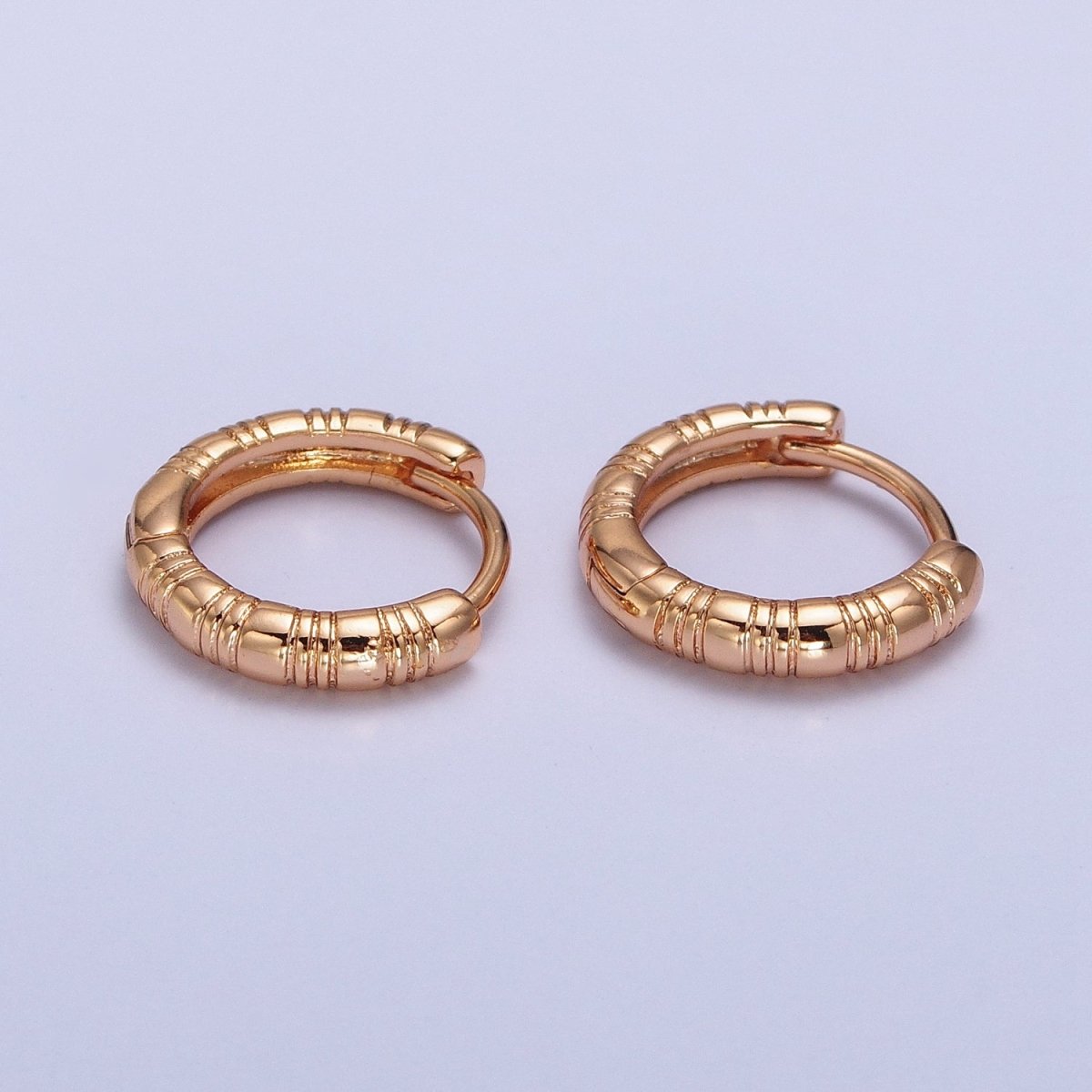 24K, 18K Gold Filled 13mm Textured Lined Huggie Earrings | AB306 AB307 - DLUXCA