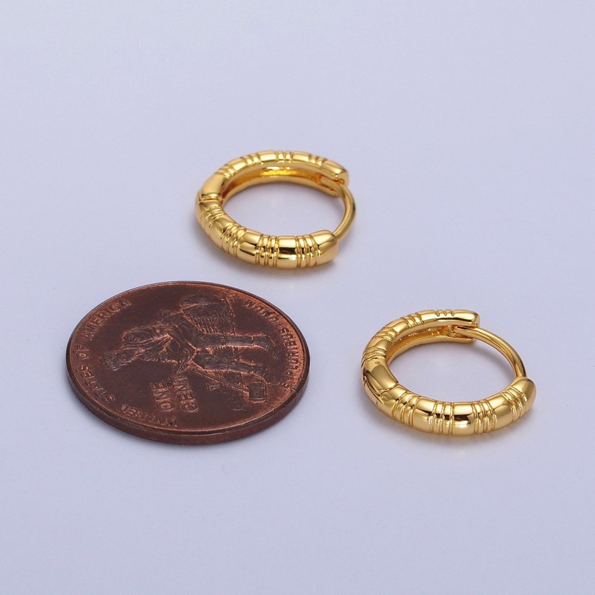 24K, 18K Gold Filled 13mm Textured Lined Huggie Earrings | AB306 AB307 - DLUXCA