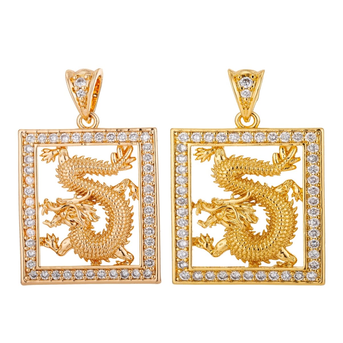 24K 18K Gold Filled or Rose Gold Majestic Dragon Charm Pendant with Bails Magical Creature Fairy Tale Cubic Zirconia Necklace for Jewelry Making H-802 - DLUXCA