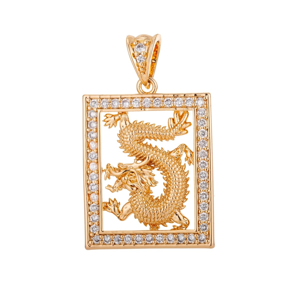 24K 18K Gold Filled or Rose Gold Majestic Dragon Charm Pendant with Bails Magical Creature Fairy Tale Cubic Zirconia Necklace for Jewelry Making H-802 - DLUXCA