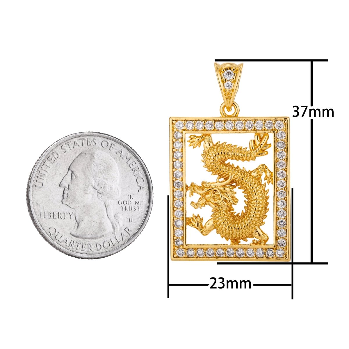 24K 18K Gold Filled or Rose Gold Majestic Dragon Charm Pendant with Bails Magical Creature Fairy Tale Cubic Zirconia Necklace for Jewelry Making H-802 - DLUXCA