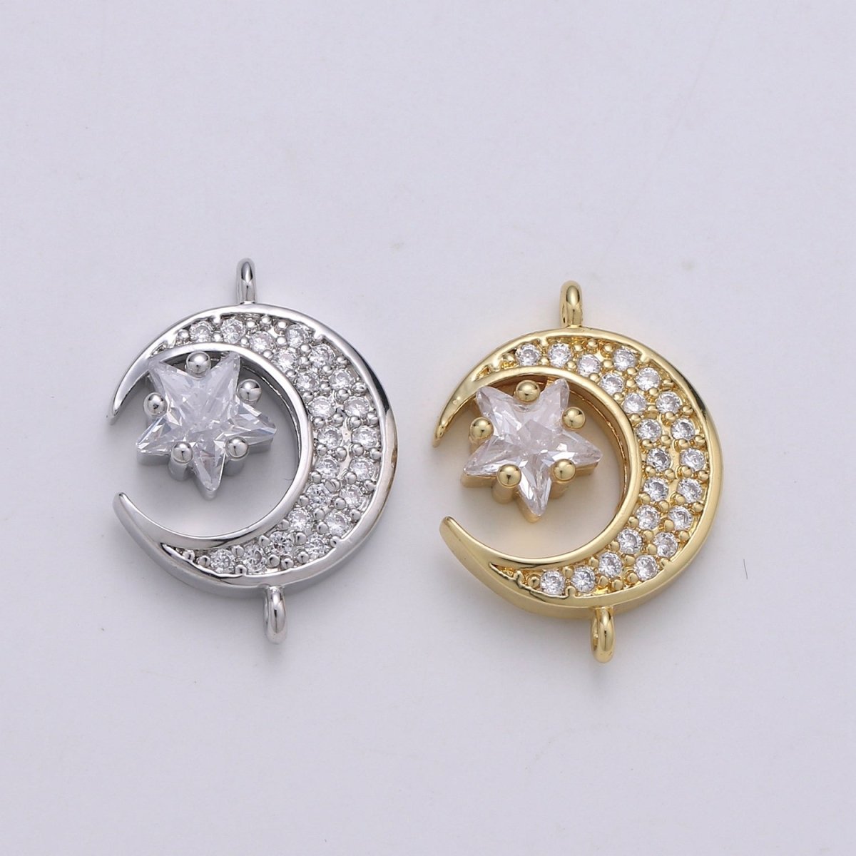 24K Dainty Gold Filled Celestial Moon and Star Connectors F-525 F-526 - DLUXCA