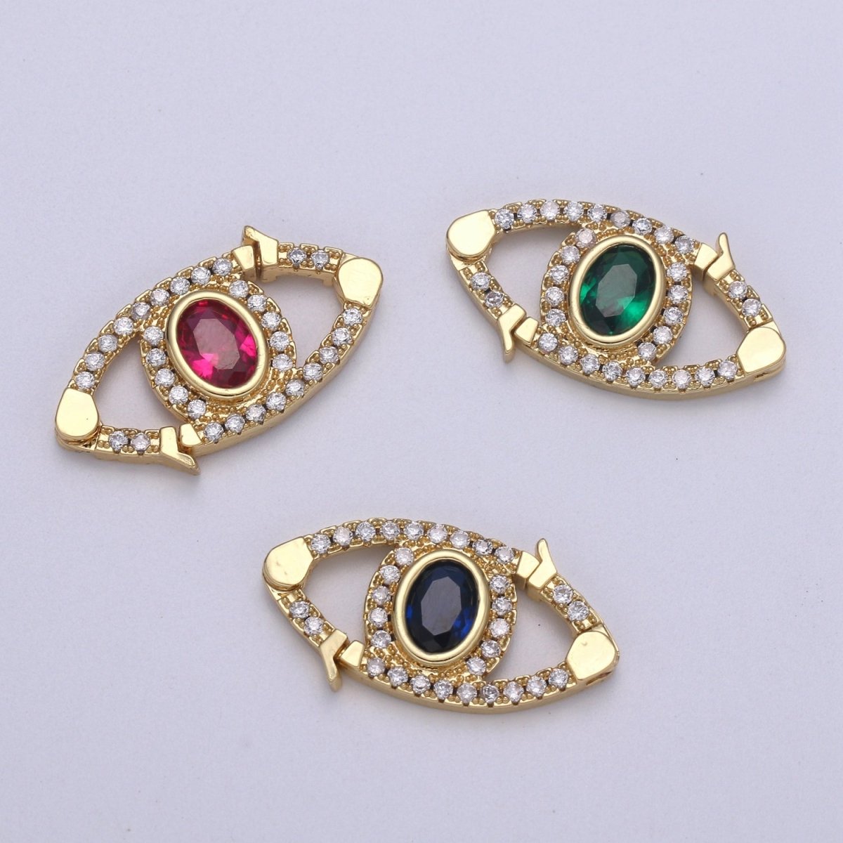 24k Gold CZ Micro Pave Clasp Evil Eye Lock Clasp, Interlock Micro pave Clasp Fastener for Bracelet Necklace Connector Clasp K-332 K-333 K-334 - DLUXCA