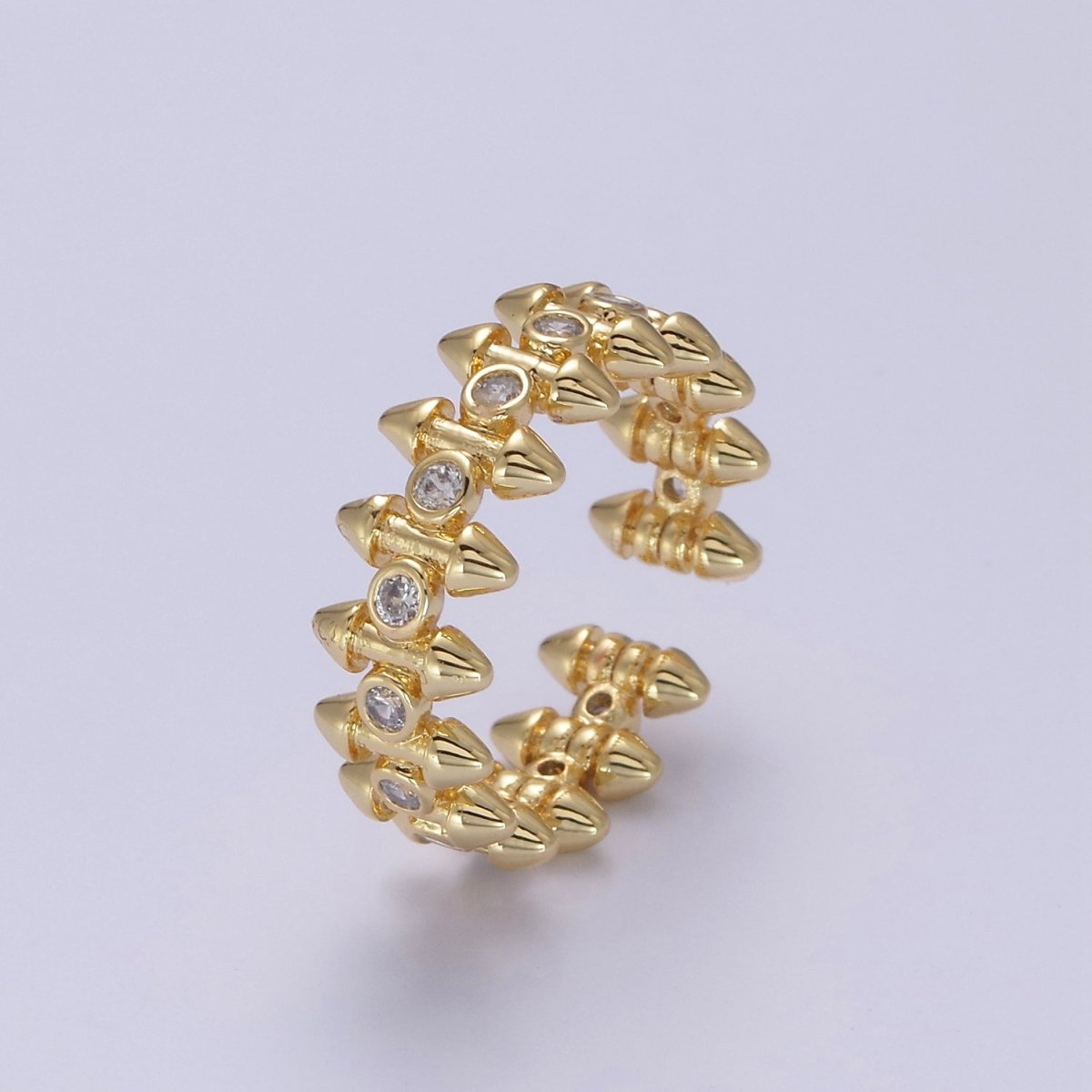 24K Gold Diamond Cubic Zirconia Spikes Multi-Row Ring in Gold & Silver, Adjustable Stud Ring S-352 S-353 - DLUXCA