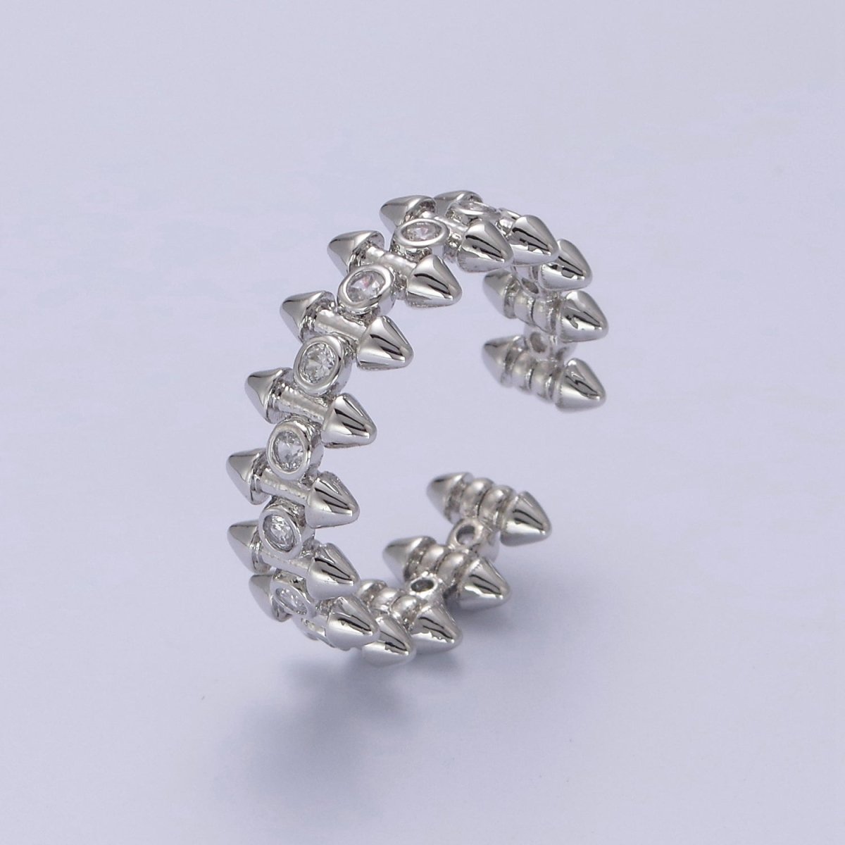 24K Gold Diamond Cubic Zirconia Spikes Multi-Row Ring in Gold & Silver, Adjustable Stud Ring S-352 S-353 - DLUXCA