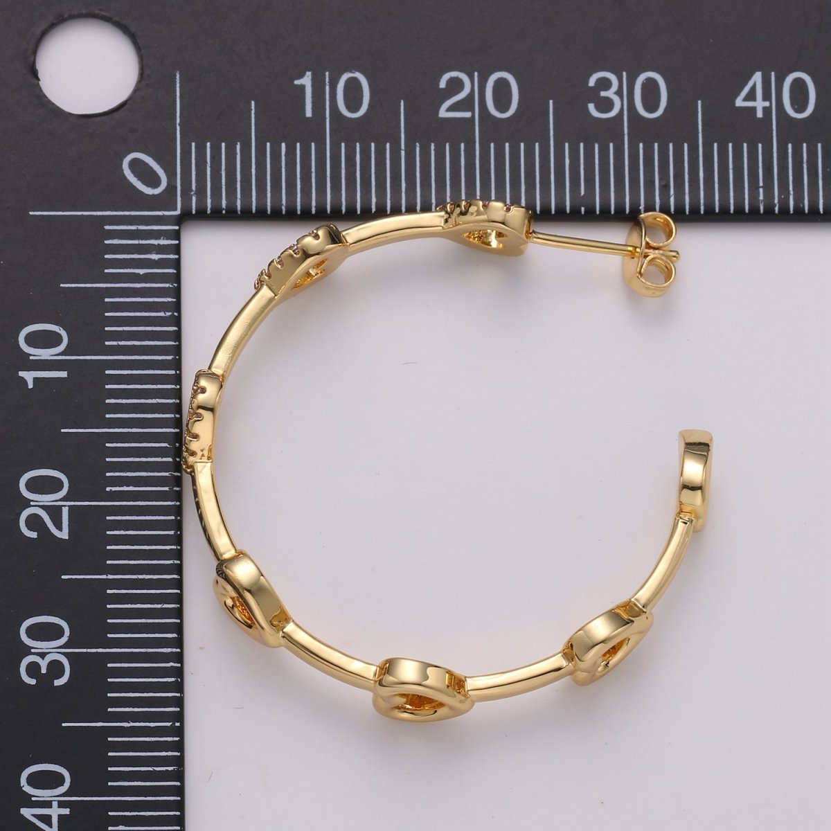 24k Gold Earrings, Hoop Earrings, Heart Hoop, CZ Circle Earring, Gift for Her, Earrings for Women, Everyday Wear Earring Q-535 - DLUXCA