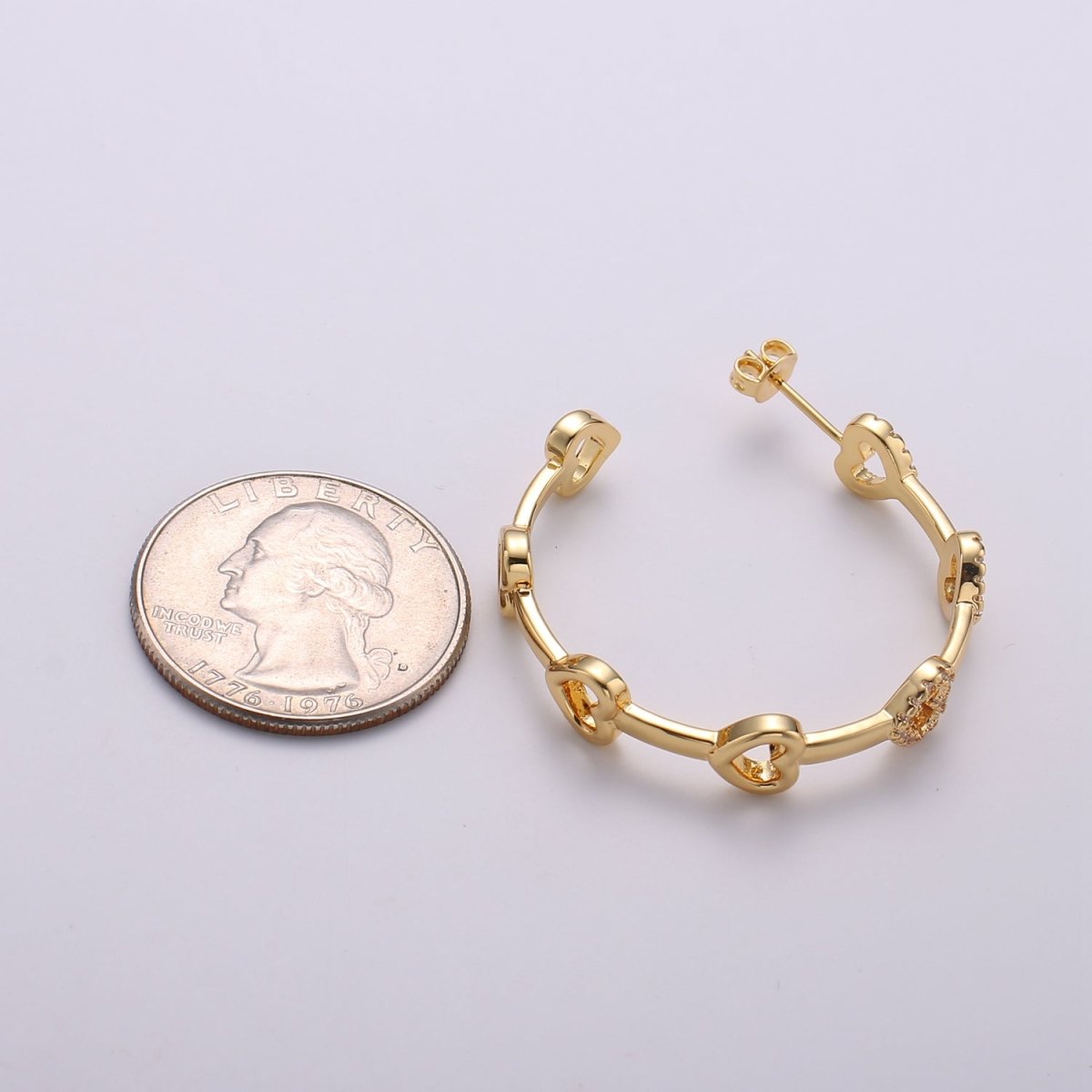 24k Gold Earrings, Hoop Earrings, Heart Hoop, CZ Circle Earring, Gift for Her, Earrings for Women, Everyday Wear Earring Q-535 - DLUXCA