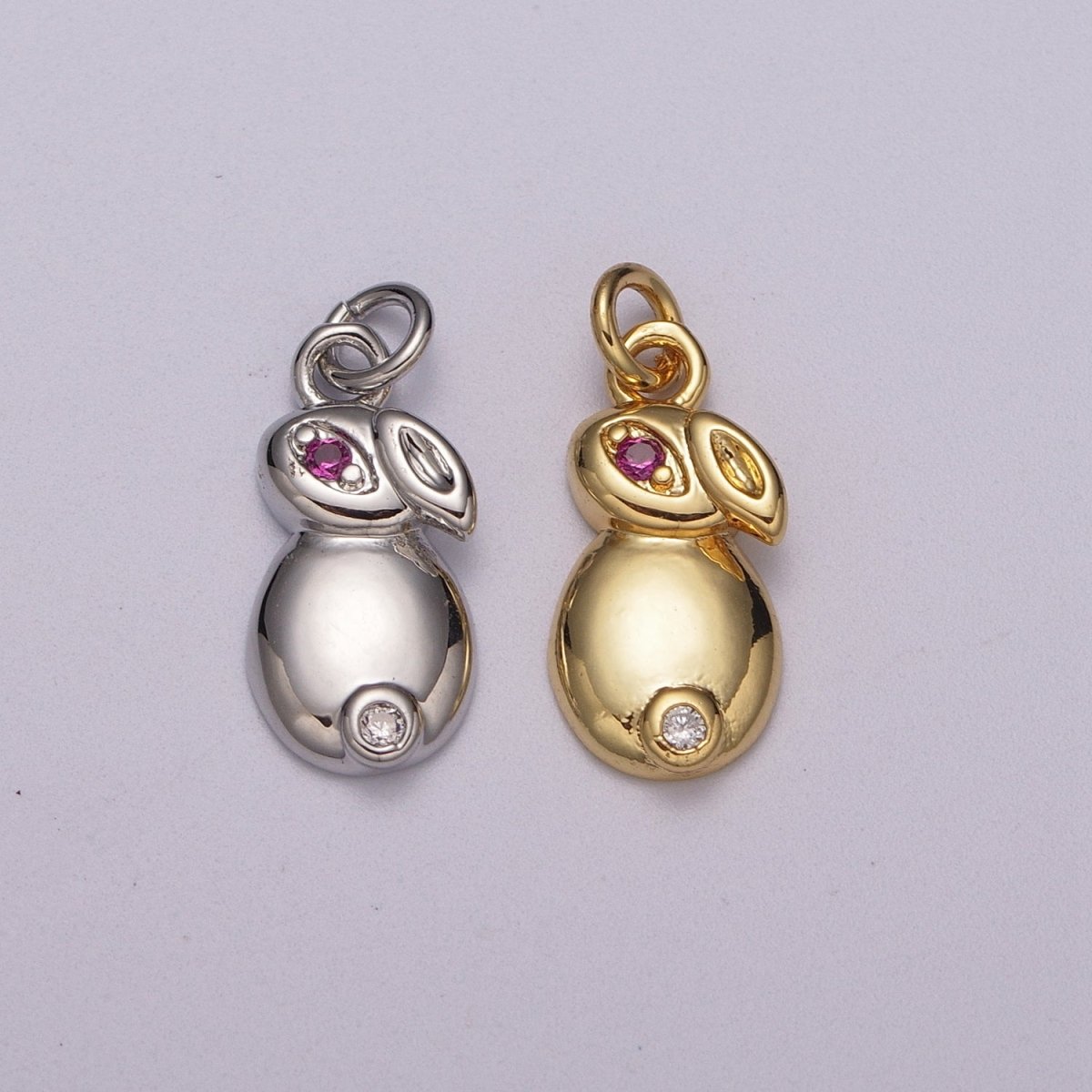 24k Gold Filed CZ Micro Pave Rabbit Bunny Charm Pendant Medallion Charm Cubic Zirconia M-902 M-903 - DLUXCA