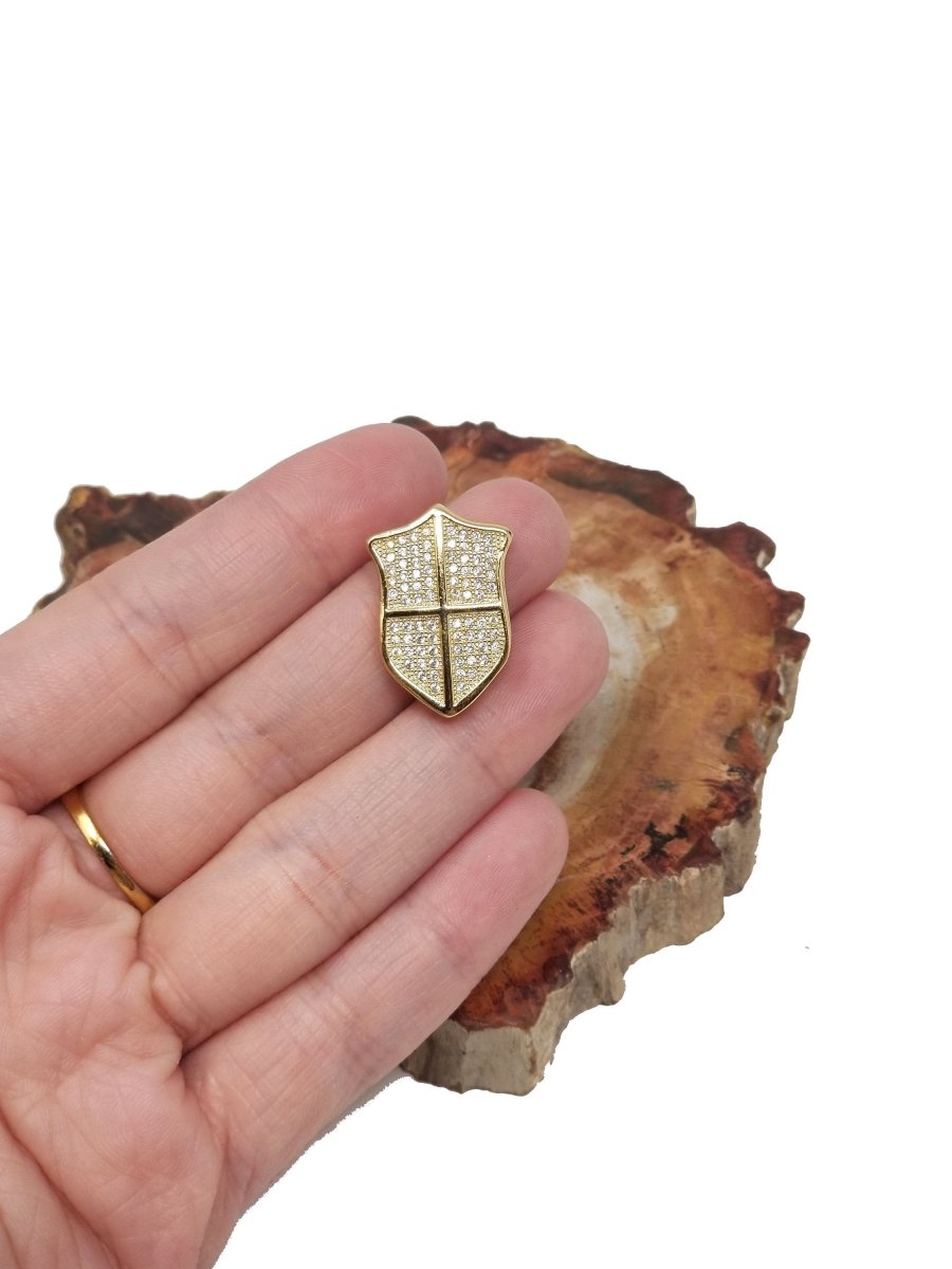 24k Gold Fill CZ Micro Pave Shield Pendant / Charm, Cubic Zirconia Pendant for Necklace Bracelet Making White Gold Knight Shield Charm B-156 - DLUXCA